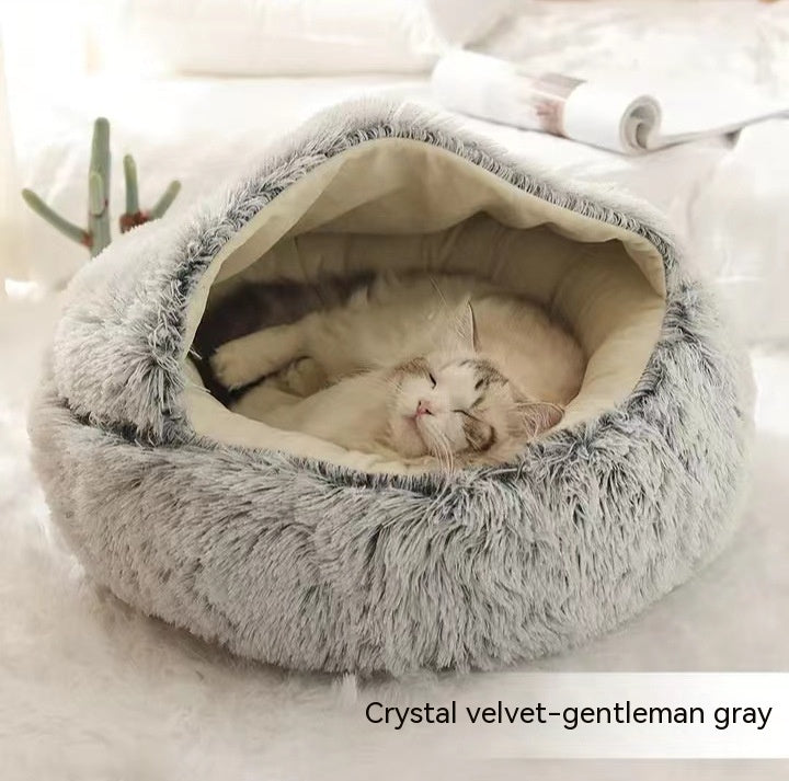 Round Plush Warm Pet Bed House