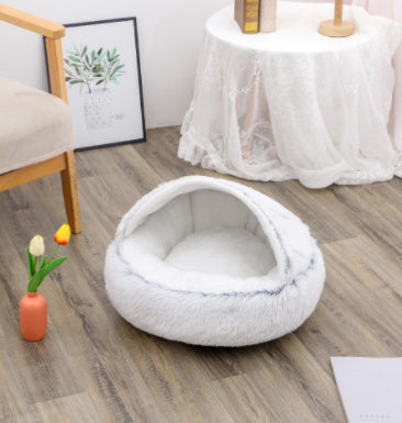 Round Plush Warm Pet Bed House