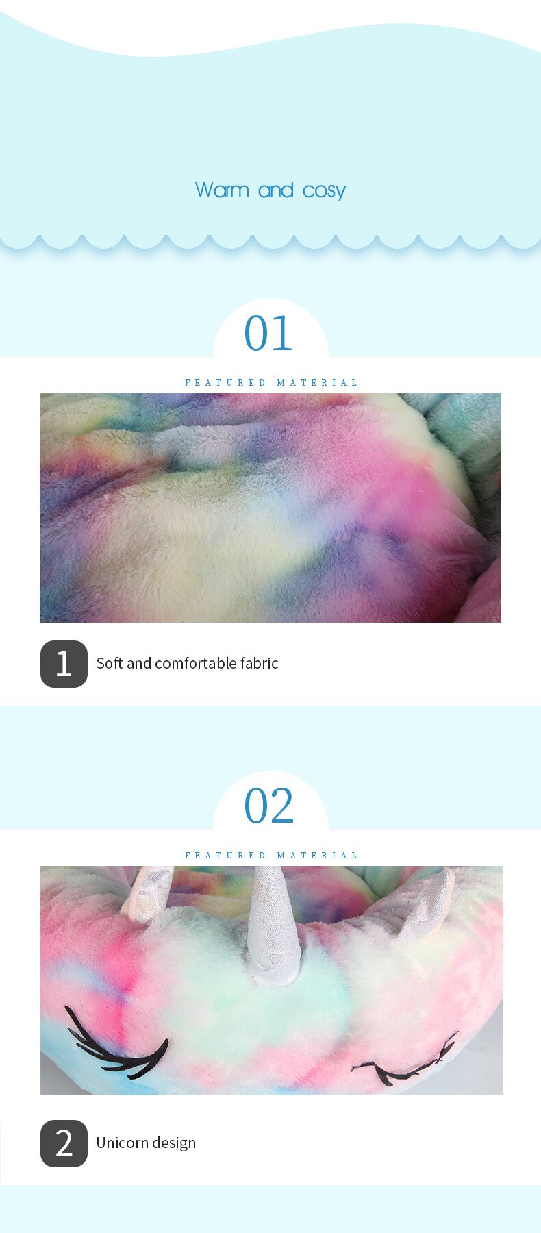 Pet Unicorn Round Cat Non-Slip Durable Bed