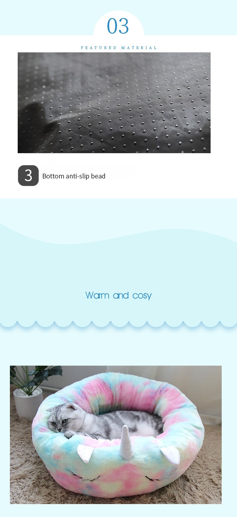 Pet Unicorn Round Cat Non-Slip Durable Bed